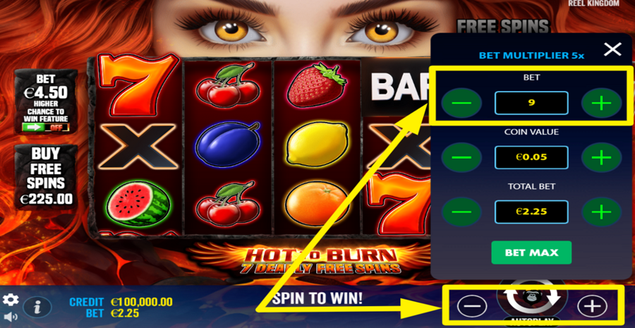 Hot To Burn 7 Deadly Free Spins Adjust Bet Level