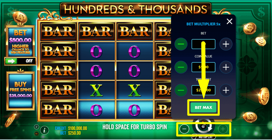 Hundreds And Thousands Bet Max Button