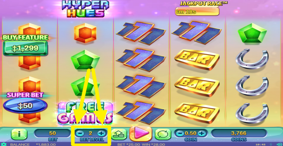 Hyper Hues Adjust Bet Level