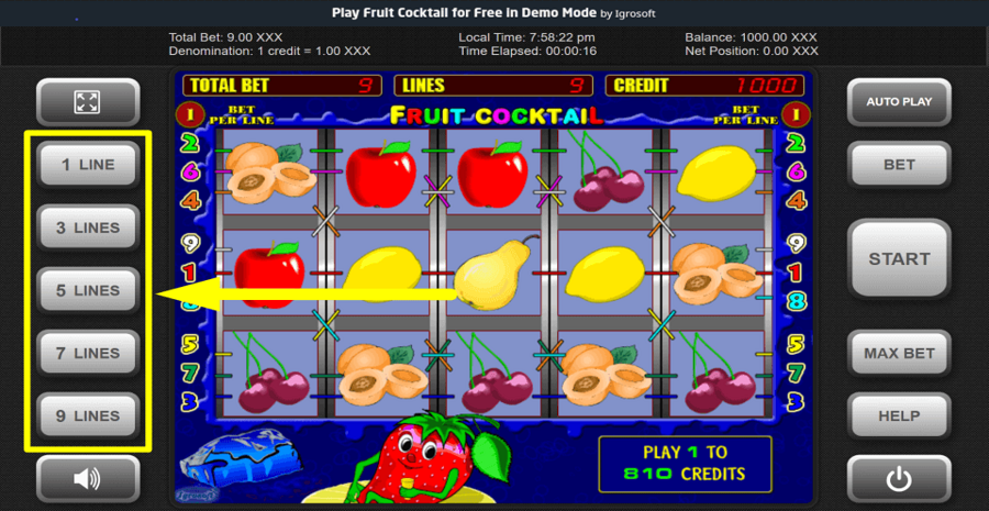 Igrosoft Fruit Cocktail Adjustable Paylines