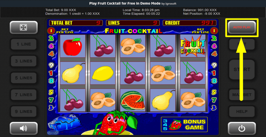 Igrosoft Fruit Cocktail Autoplay Feature