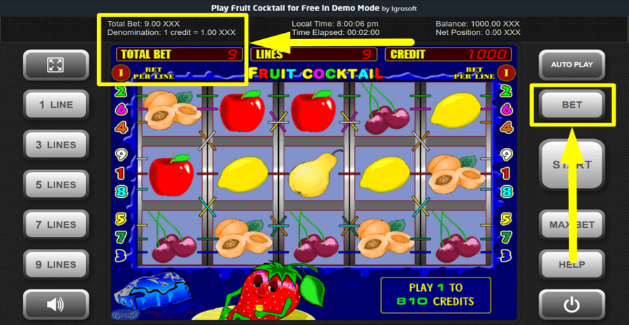Igrosoft Fruit Cocktail Bet Value