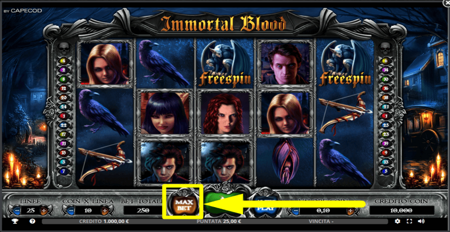 Immortal Blood Max Bet Button