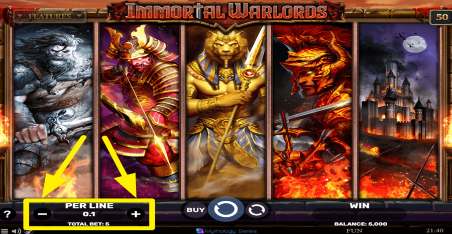 Immortal Warlords Adjust Bet