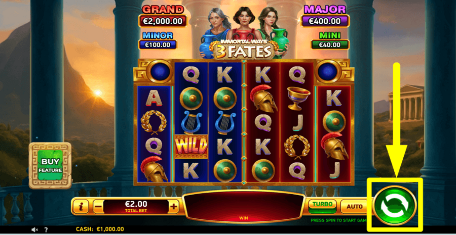 Immortal Ways 3 Fates Spin Button