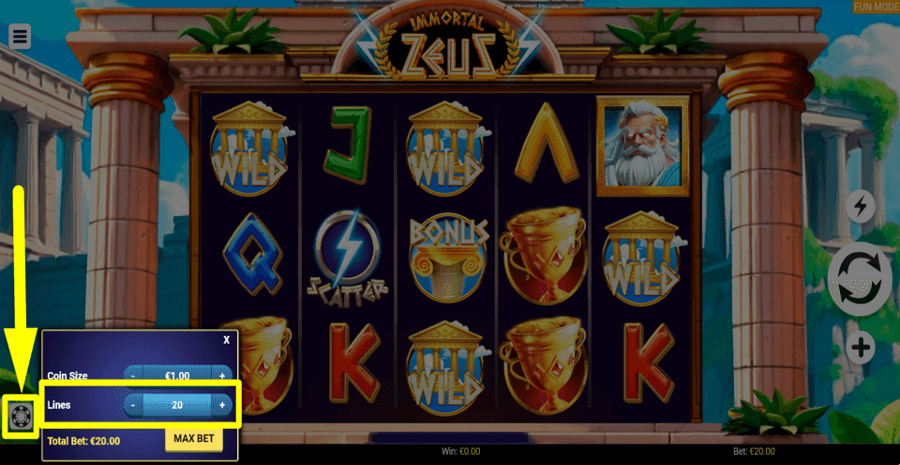 Immortal Zeus Change Paylines