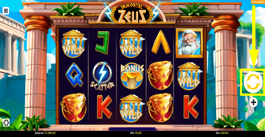 Immortal Zeus Spin Button