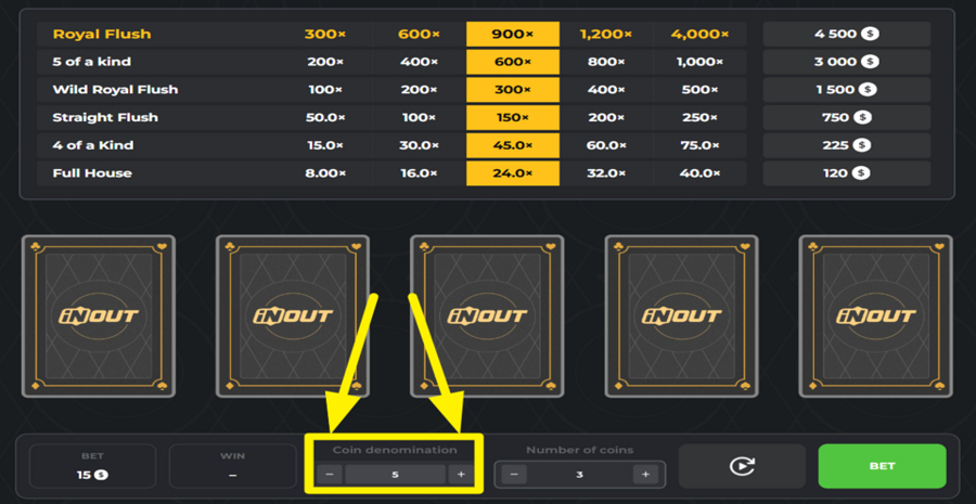 Inout Joker Poker Adjust Denomination