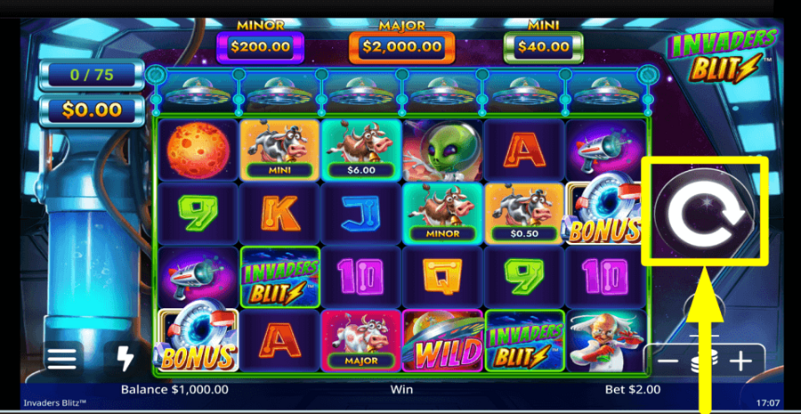 Invaders Blitz Spin Button