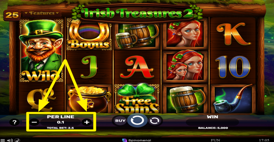Irish Treasures 2 Adjust Bet