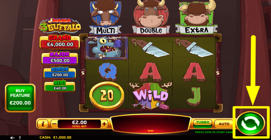 J Mania 3 Buffalo Spin Button