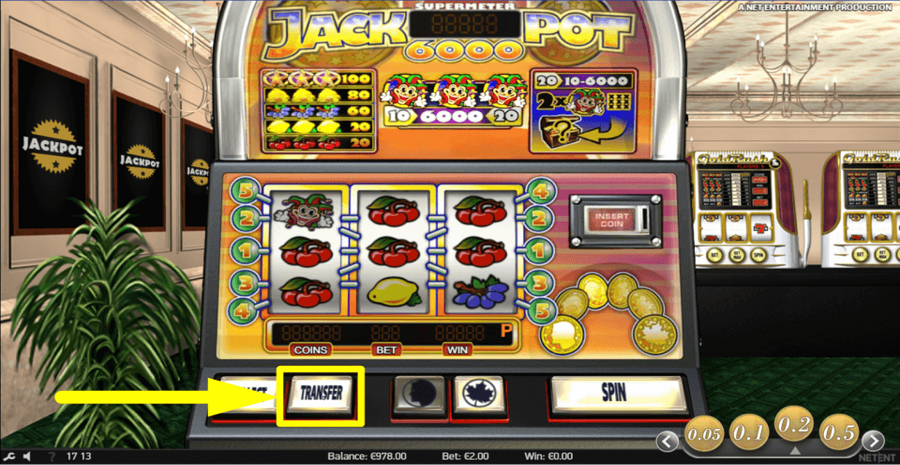 Jackpot 6000 Transfer Button