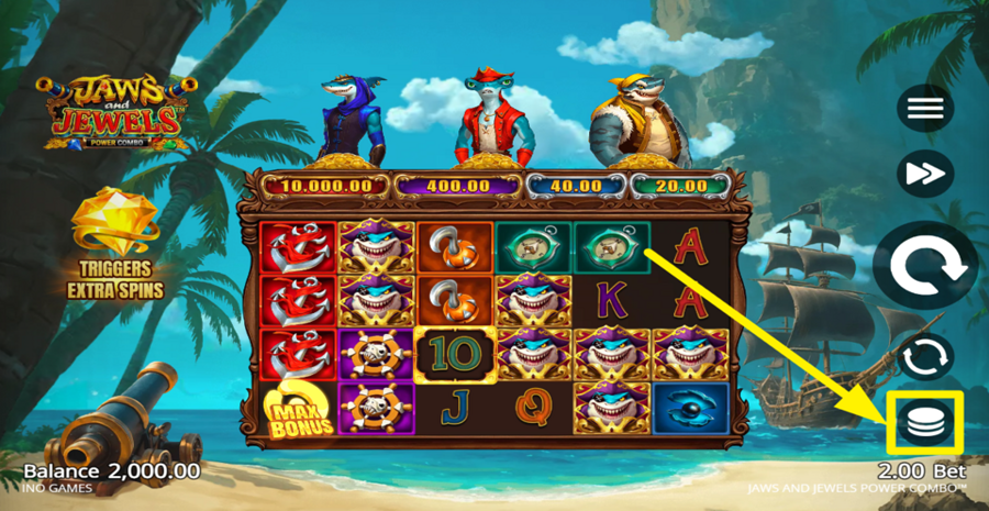Jaws And Jewels Power Combo Adjust Bet