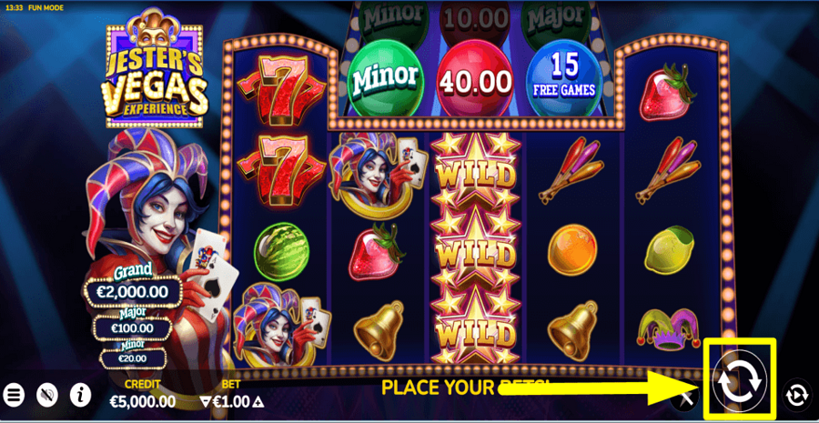 Jesters Vegas Experience Spin Button