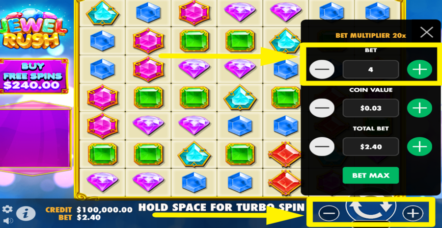 Jewel Rush Adjust Bet Level