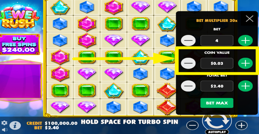 Jewel Rush Adjust Coin Value