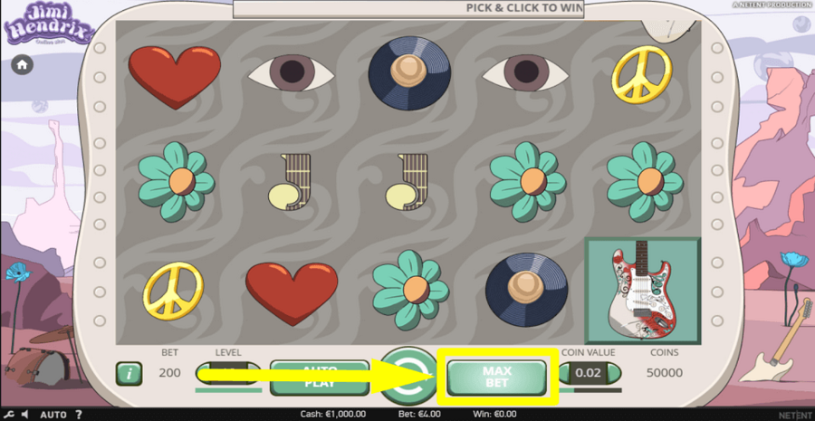 Jimi Hendrix Max Bet Button