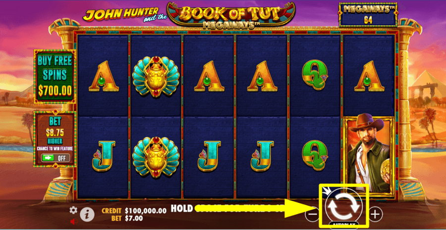 John Hunter And The Book Of Tut Megaways Spin Button