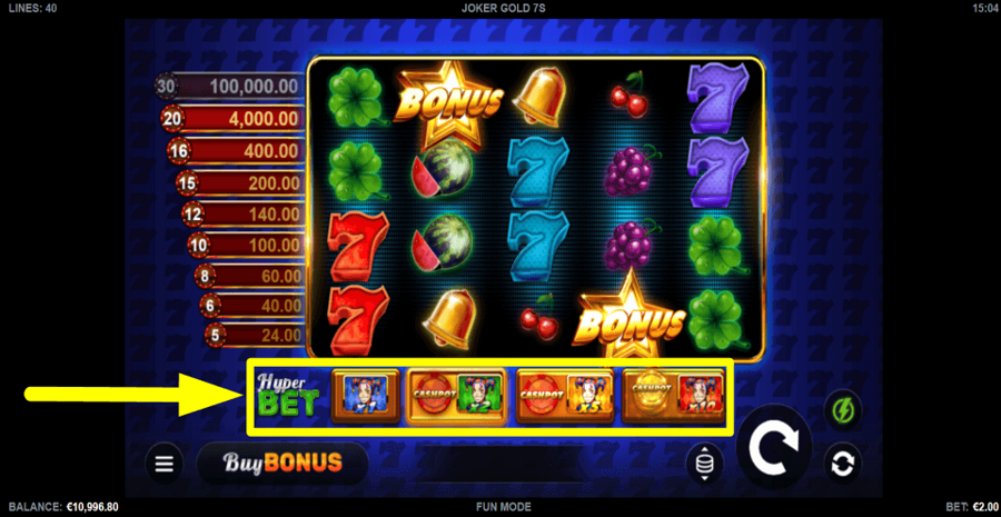 Joker Gold 7s Hyper Bet Feature
