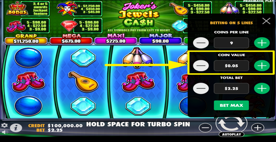 Jokers Jewels Cash Adjust Coin Value