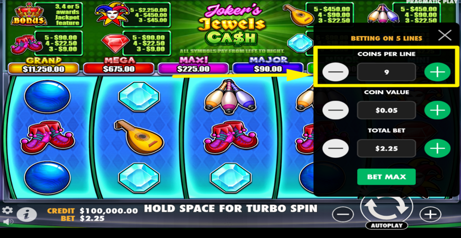 Jokers Jewels Cash Adjust Coins Per Line