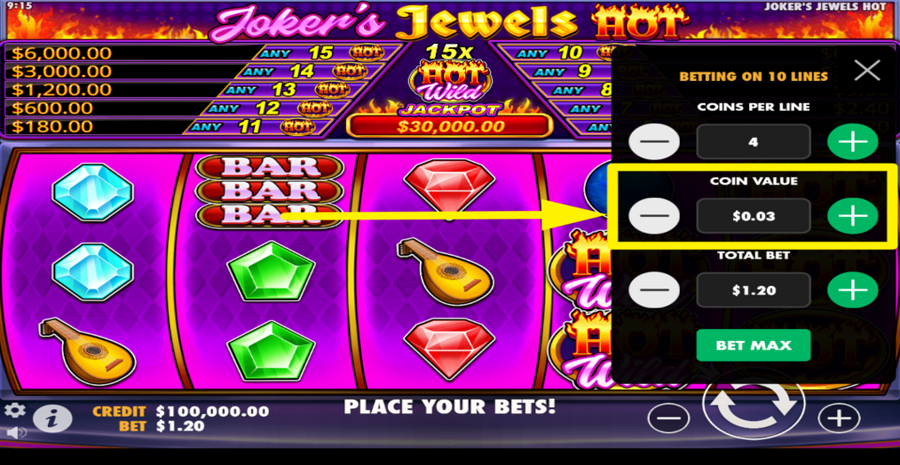 Jokers Jewels Hot Adjust Coin Value