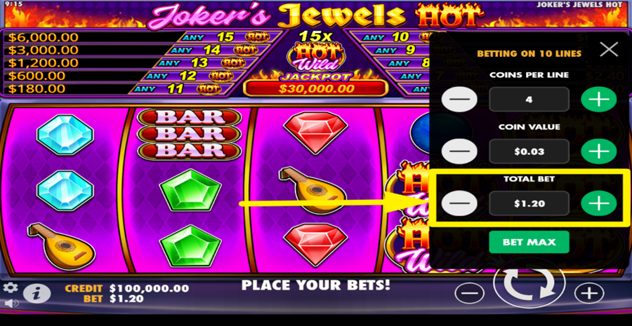 Jokers Jewels Hot Adjust Total Bet