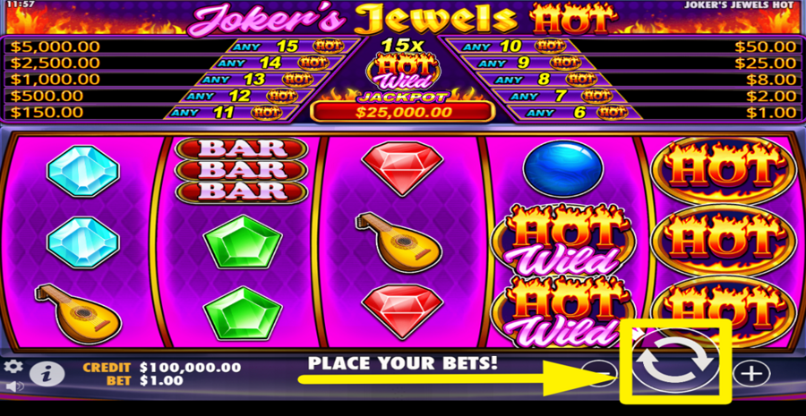 Jokers Jewels Hot Spin Button