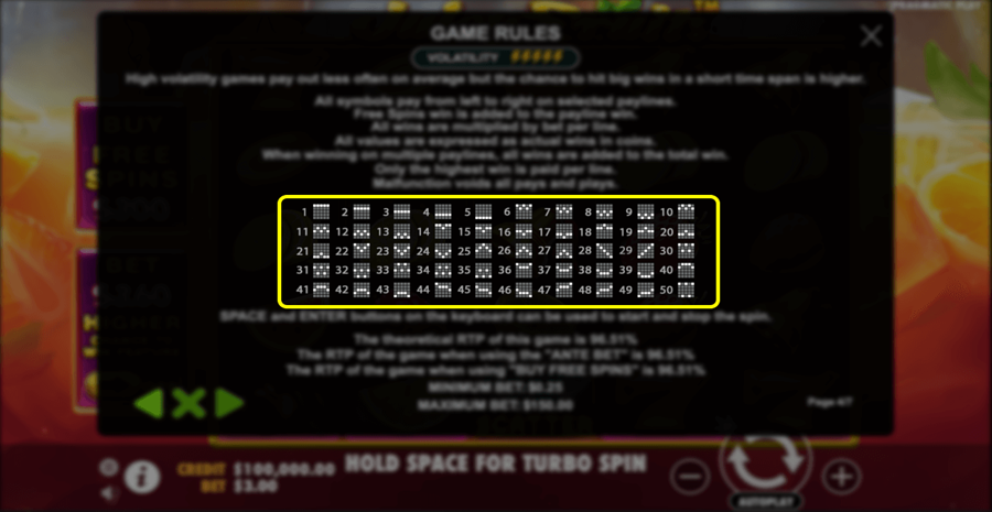 Juicy Fruits Paylines