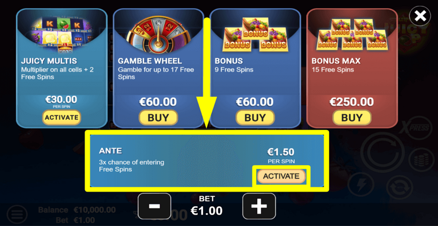 Juicypop Ante Bet Feature
