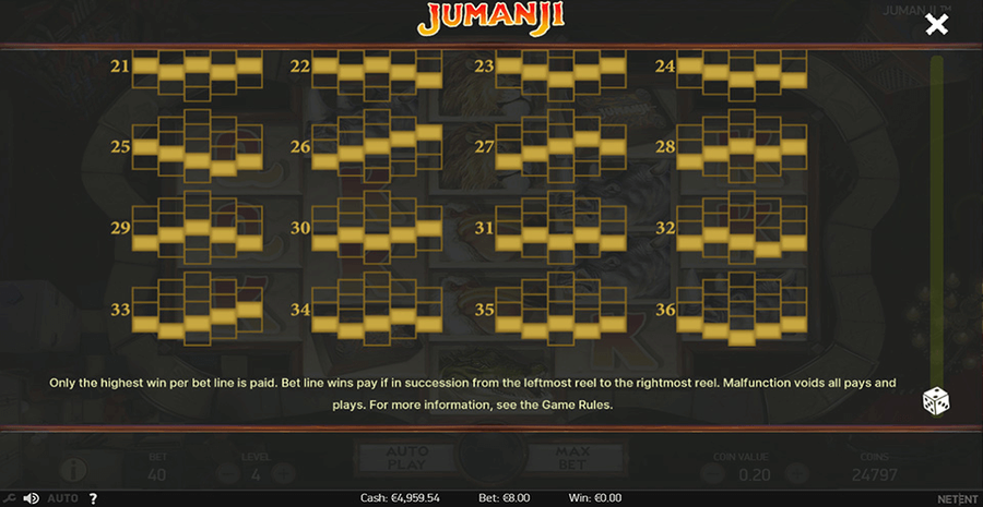 Jumanji Paylines