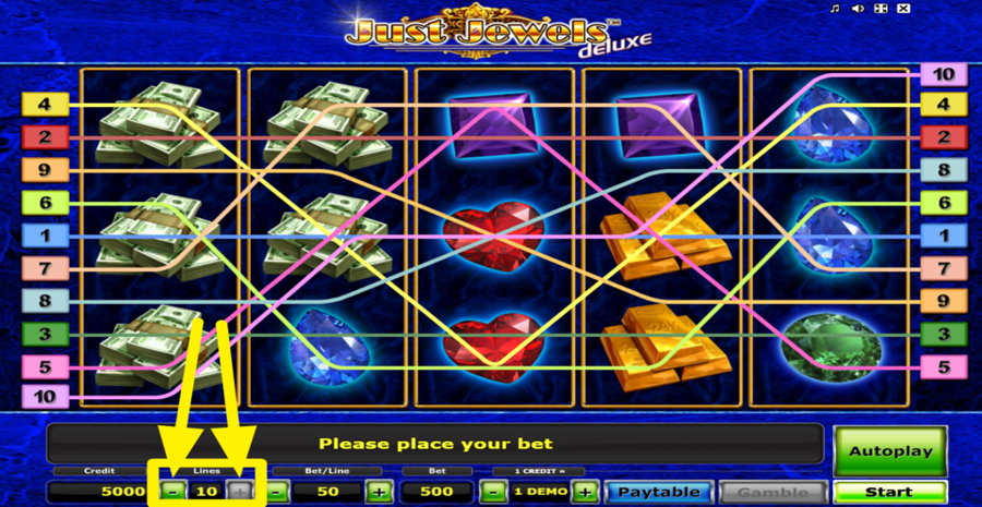 Just Jewels Deluxe Adjust Bet Lines