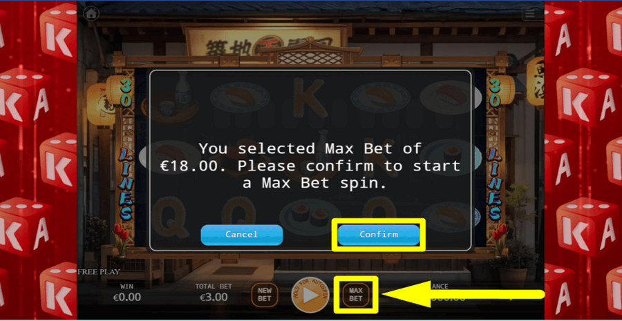 Ka Gaming Sushi Max Bet Button
