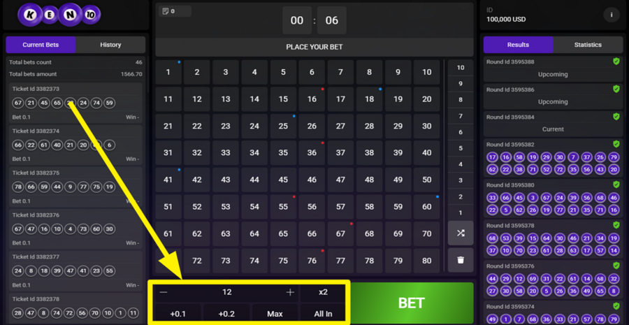 Keno 10 Adjust Bet