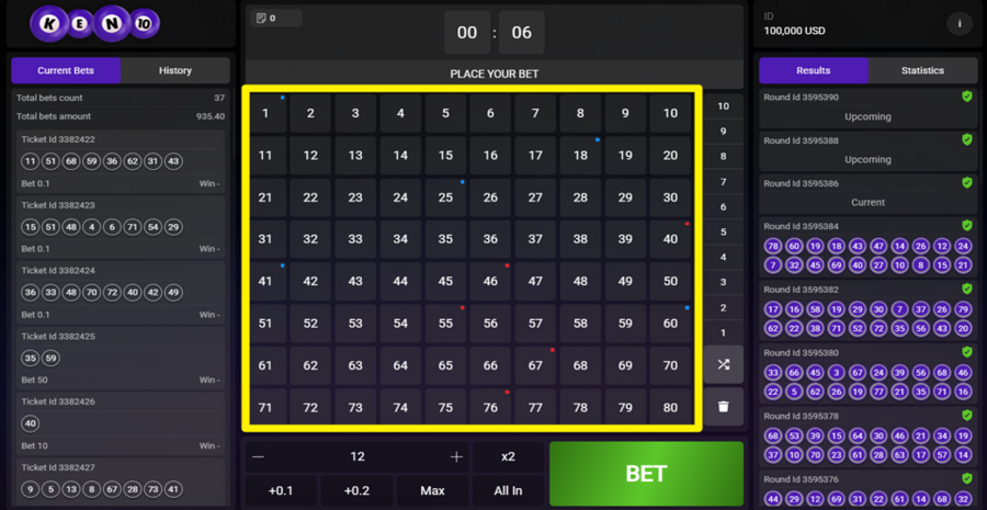 Keno 10 Choose Numbers
