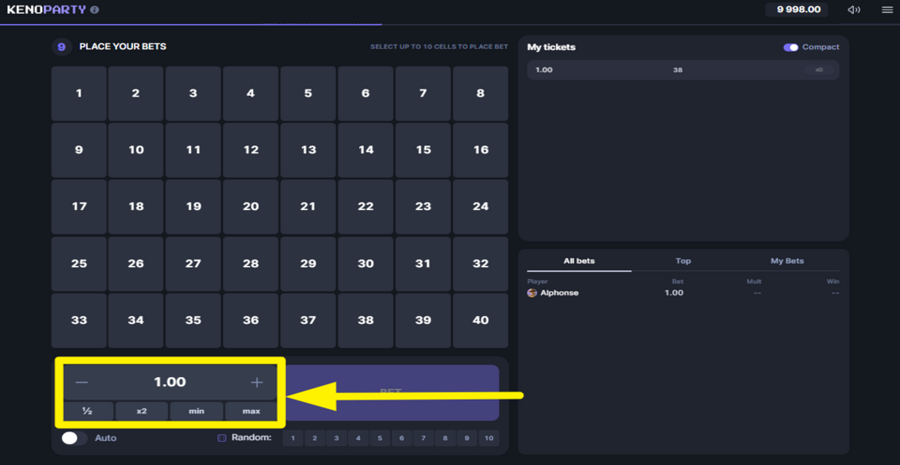 Keno Party Adjust Bet