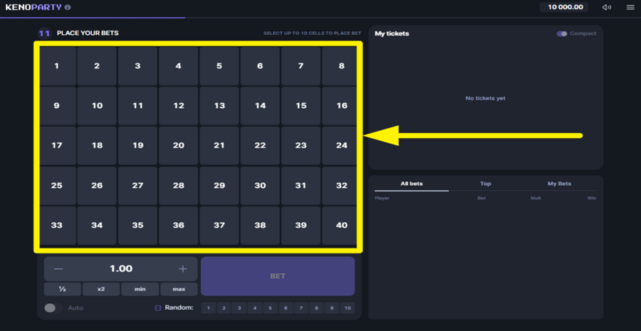 Keno Party Choose Numbers