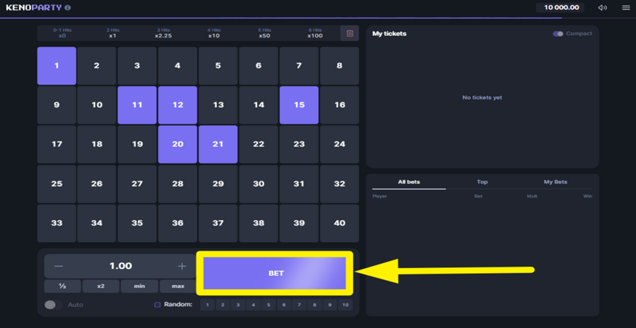 Keno Party Place Bet