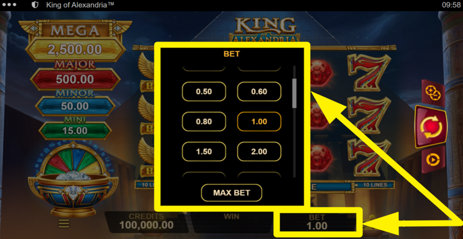 King Of Alexandria Adjust Bet