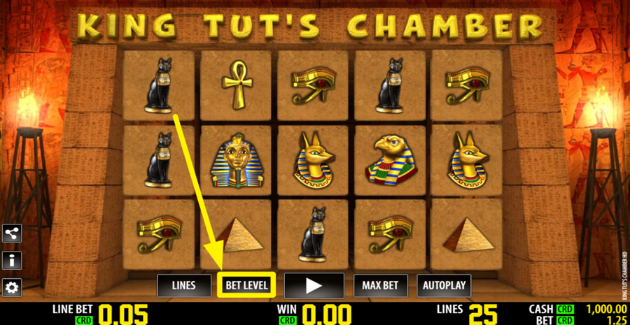 King Tuts Chamber Adjust Bet Level