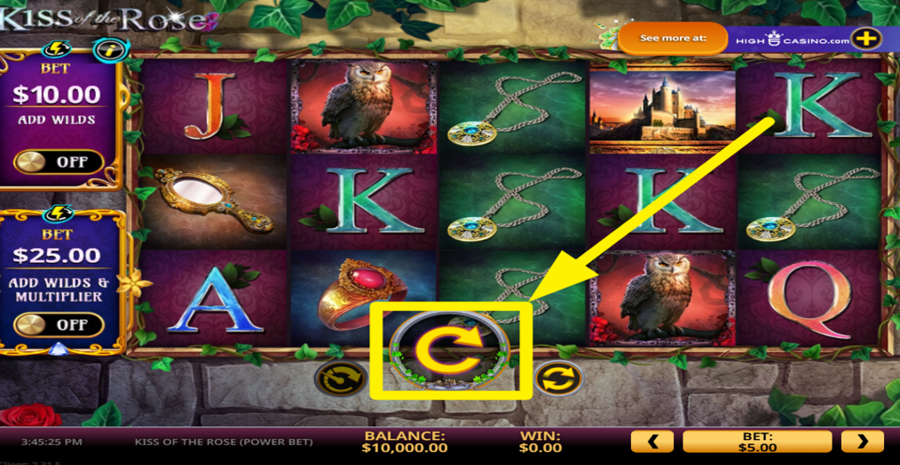 Kiss Of The Rose Power Bet Spin Button