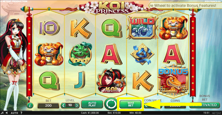 Koi Princess Max Bet Button