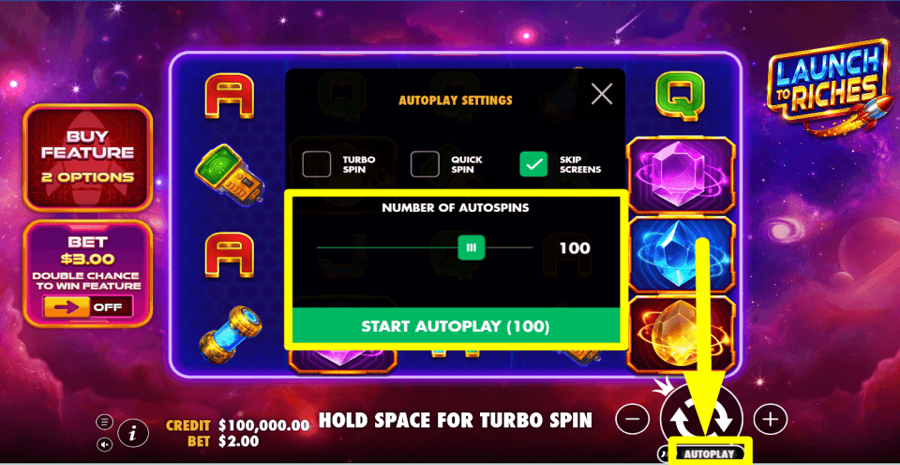Launch To Riches Autoplay Feature