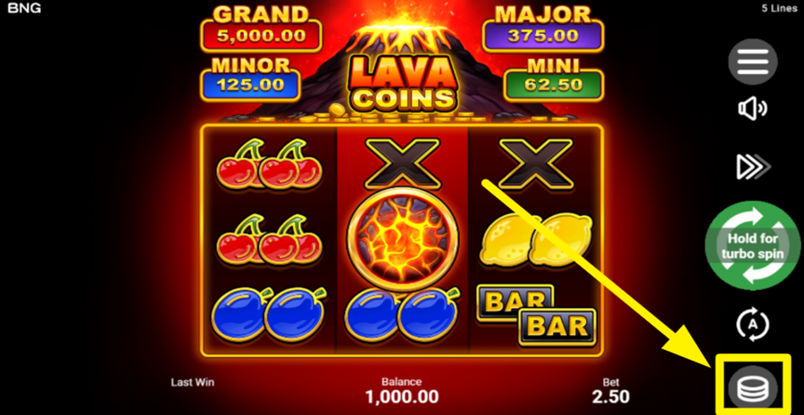 Lava Coins Adjust Bet