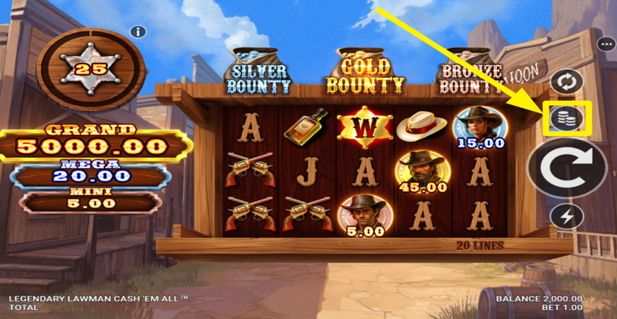 Legendary Lawman Cash Em All Adjust Bet
