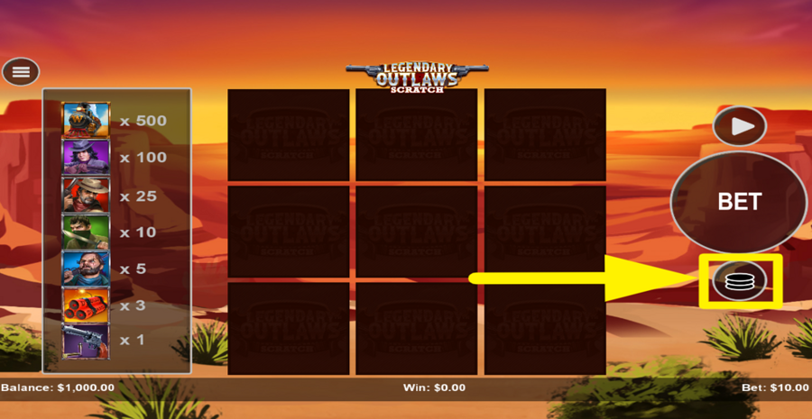 Legendary Outlaws Scratch Adjust Bet