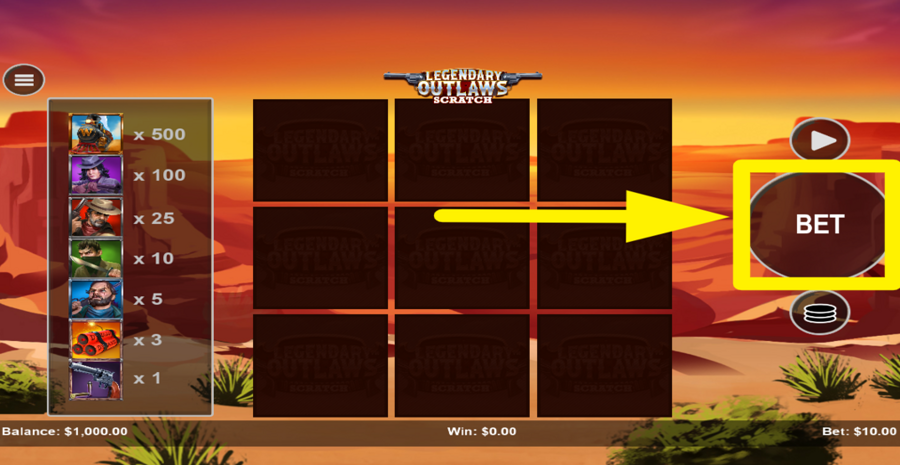 Legendary Outlaws Scratch Place Bet