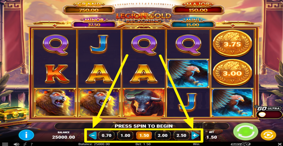 Legion Gold Reckoning Adjust Bet