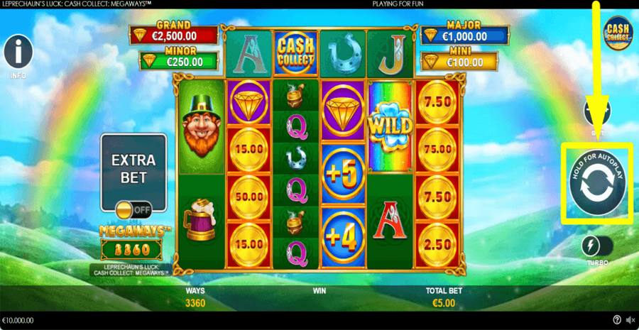 Leprechauns Luck Cash Collect Megaways Spin Button