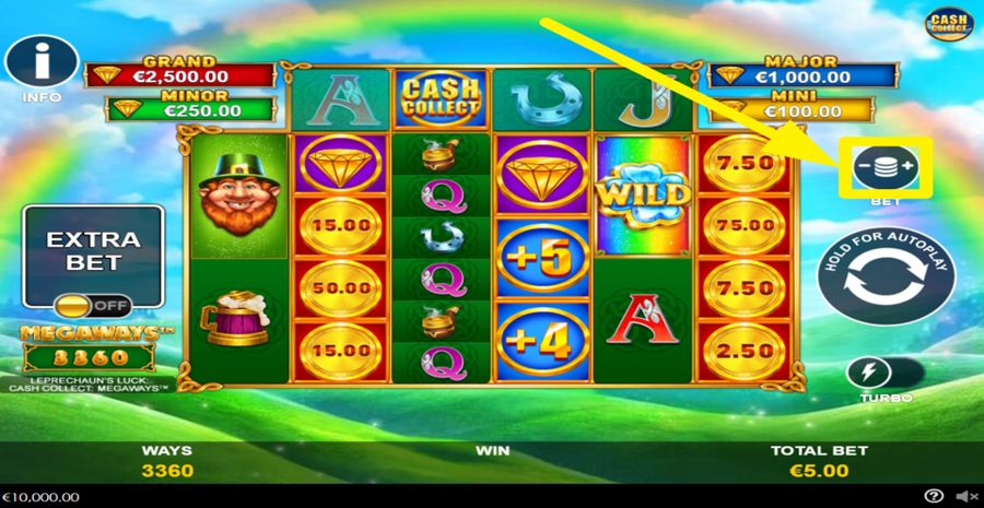 Leprechauns Luck Mega Cash Collect Adjust Bet